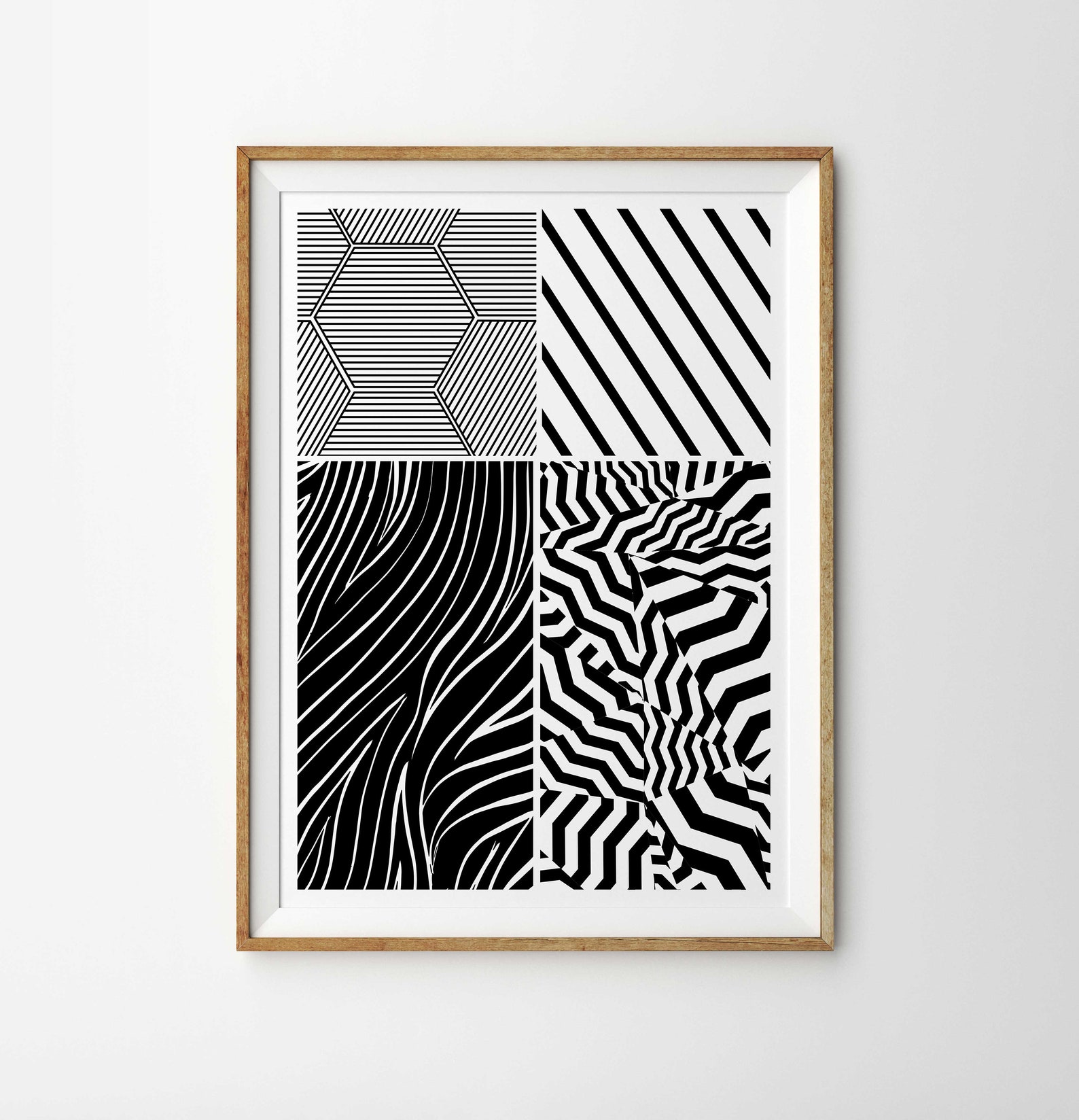 Abstract B&W Line Art, Modern Home Wall Decor, Black and White
