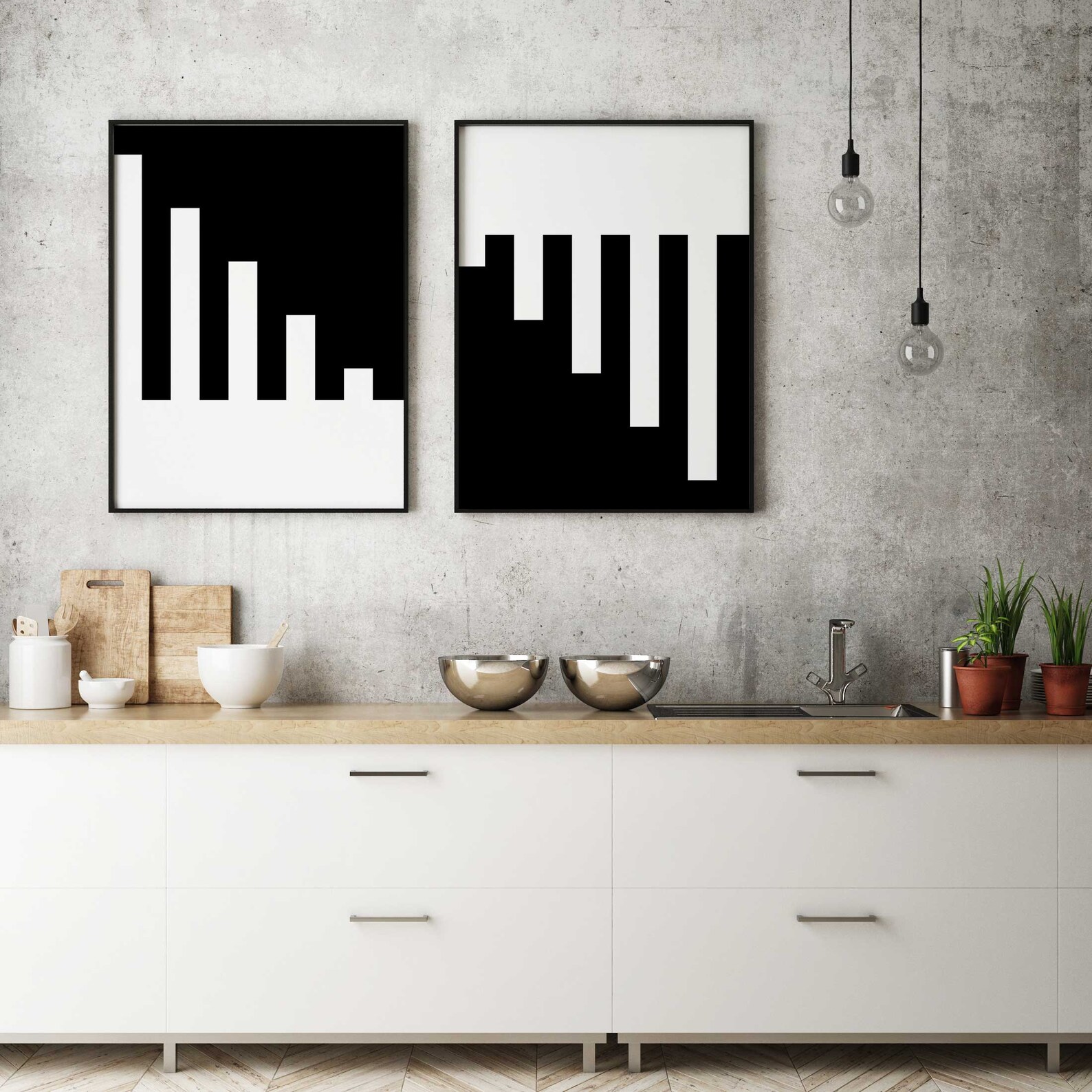 Abstract B&W Line Art, Modern Home Wall Decor, Black and White