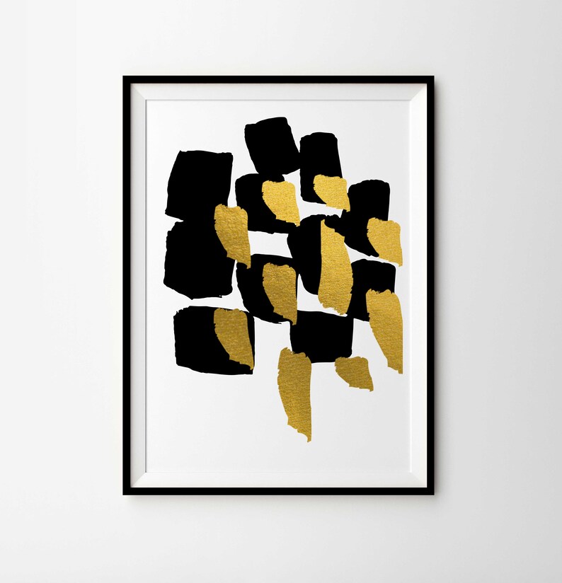Abstract Black Gold Art Modern Home Wall Decor Black and Etsy