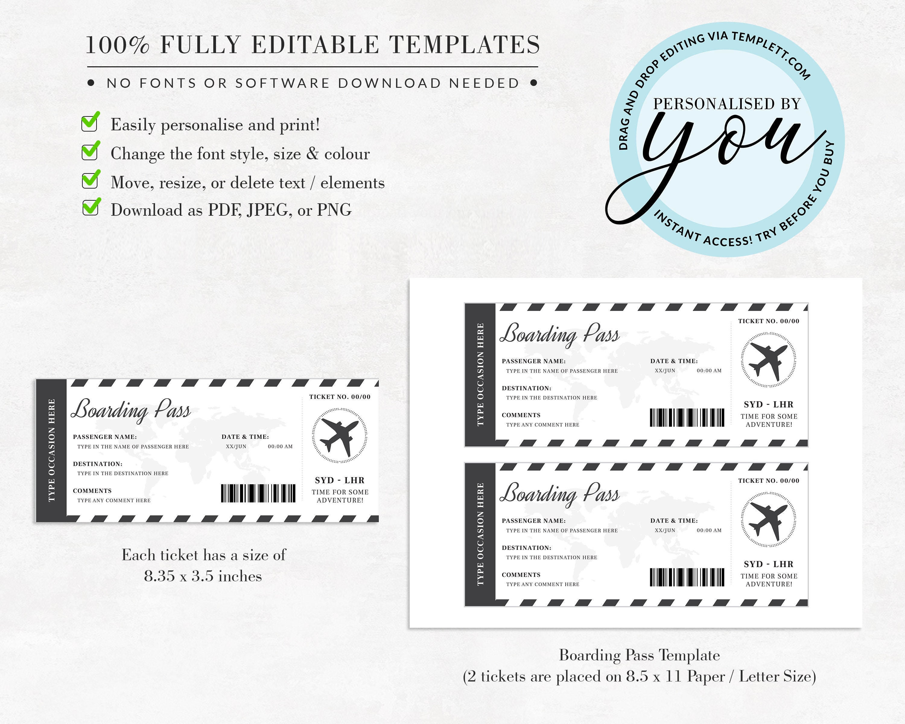 Editable Boarding Ticket Template Surprise Airline Gift Etsy Editable Boarding Ticket Template Surprise Airline Gift Etsy