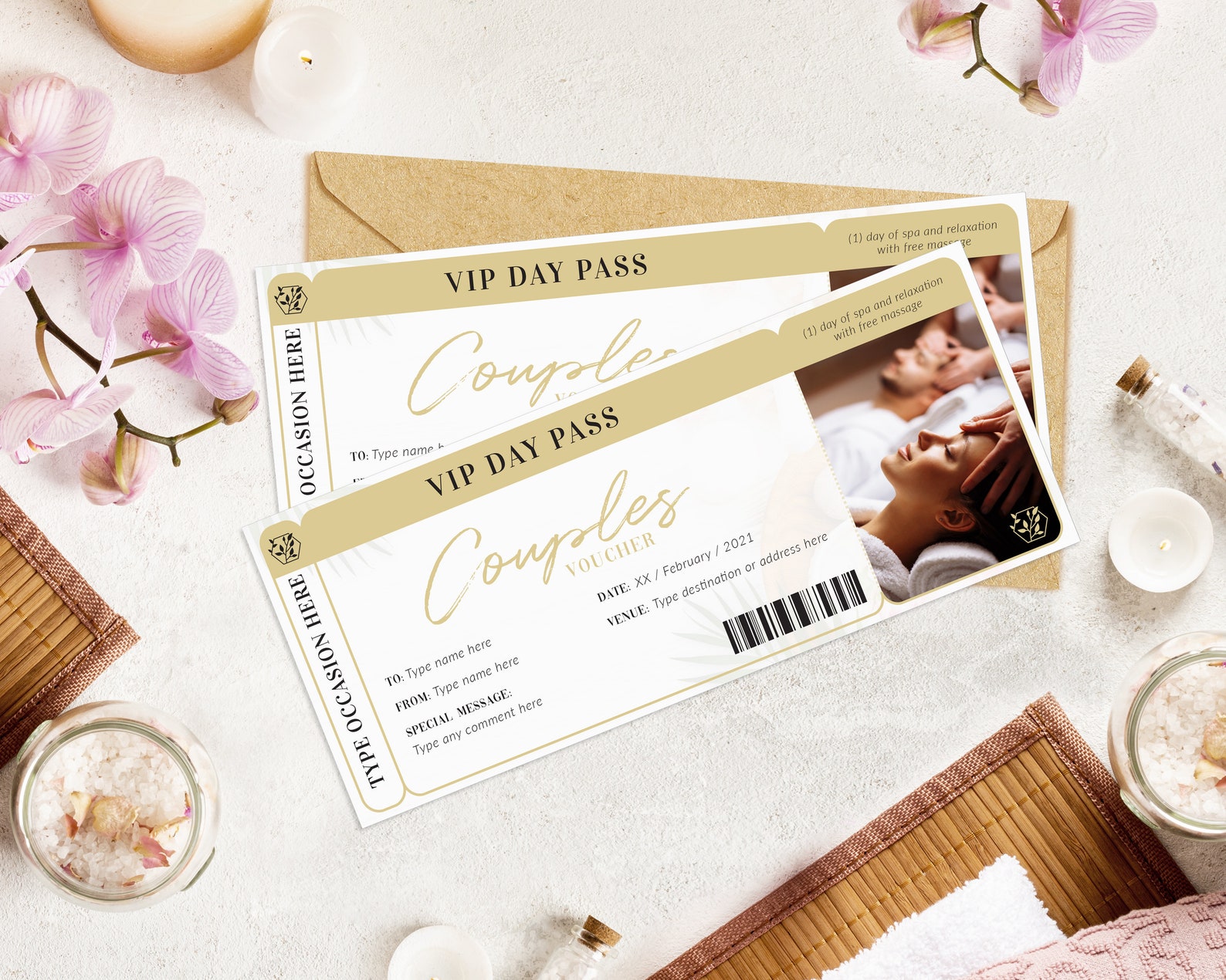 Editable Spa Ticket Template Surprise Spa Gift Modern Etsy Polska