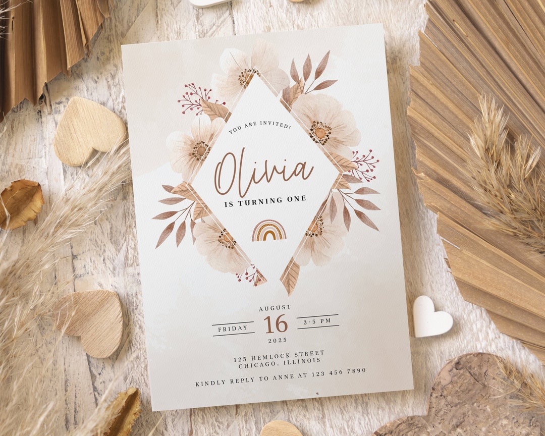 Boho Theme Party, Boho Birthday Invite, Baby Shower Invite, Kids Party