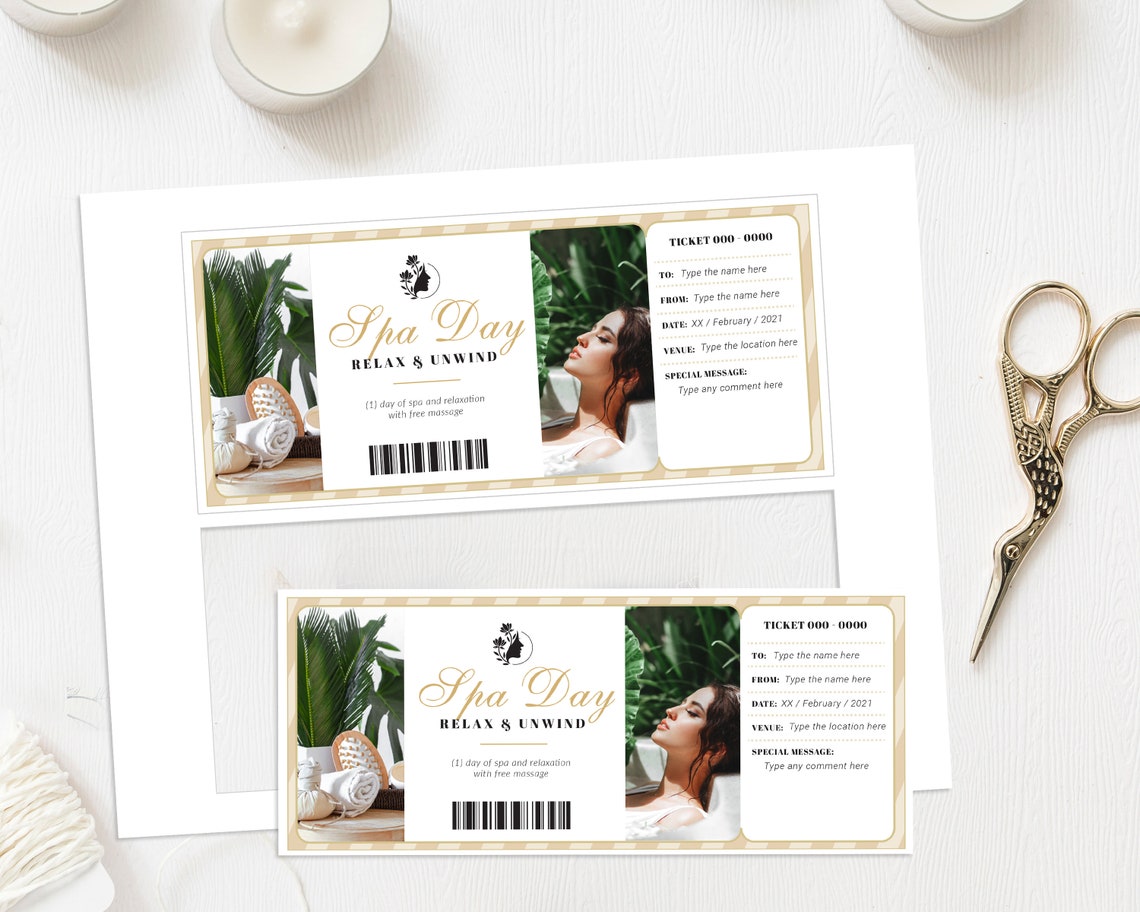 Editable Spa Ticket Template Surprise Spa Gift Modern | Etsy