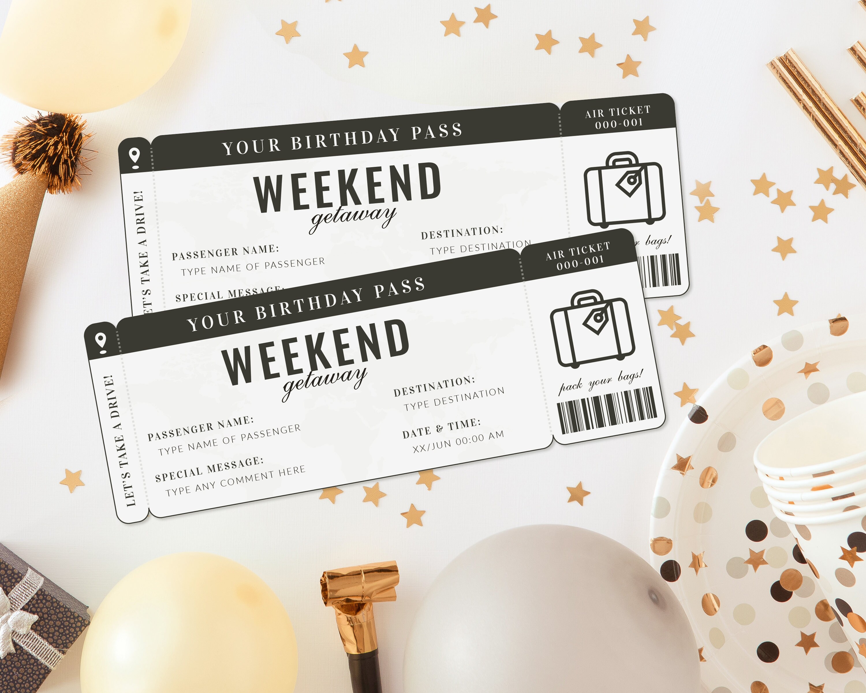 Editable Black Weekend Getaway Ticket Template Bundle Modern Etsy UK
