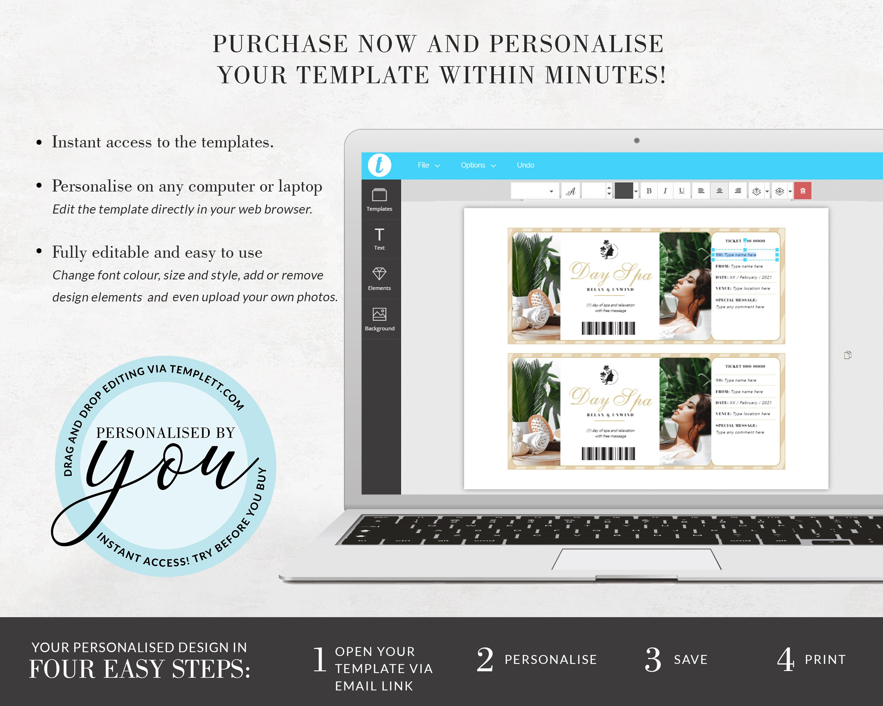 Editable Spa Ticket Template Surprise Spa Gift Modern Etsy