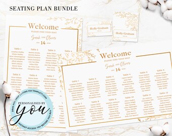 Vibrant Printable Wedding Seating Plan Bundle Fully Editable, Personalised, Reception Seating Plan and Chart Signage, Display Piece