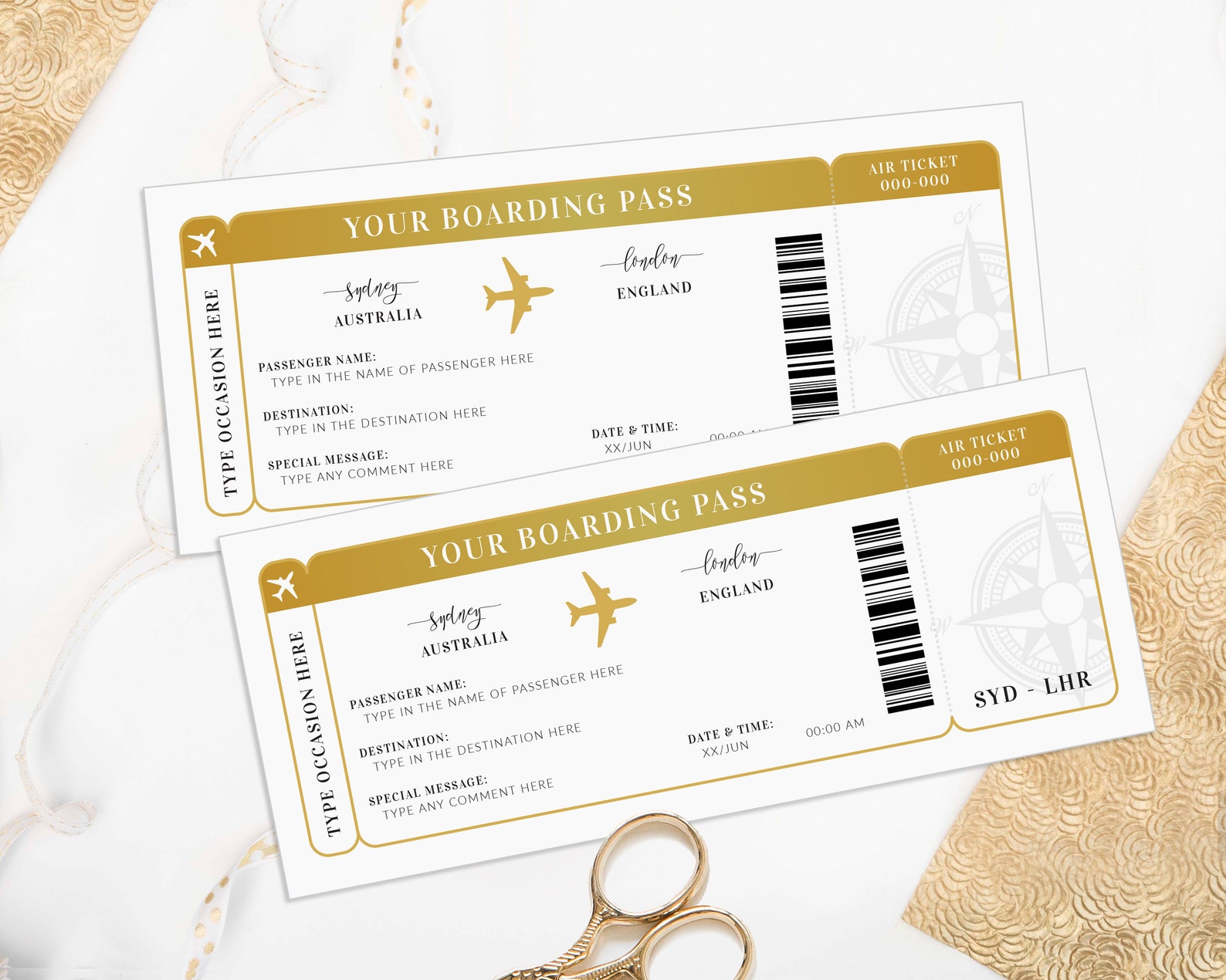 Editable Boarding Ticket Template, Surprise Airline Gift, Modern Design Editable Boarding Ticket Template, Surprise Airline Gift, Modern Design