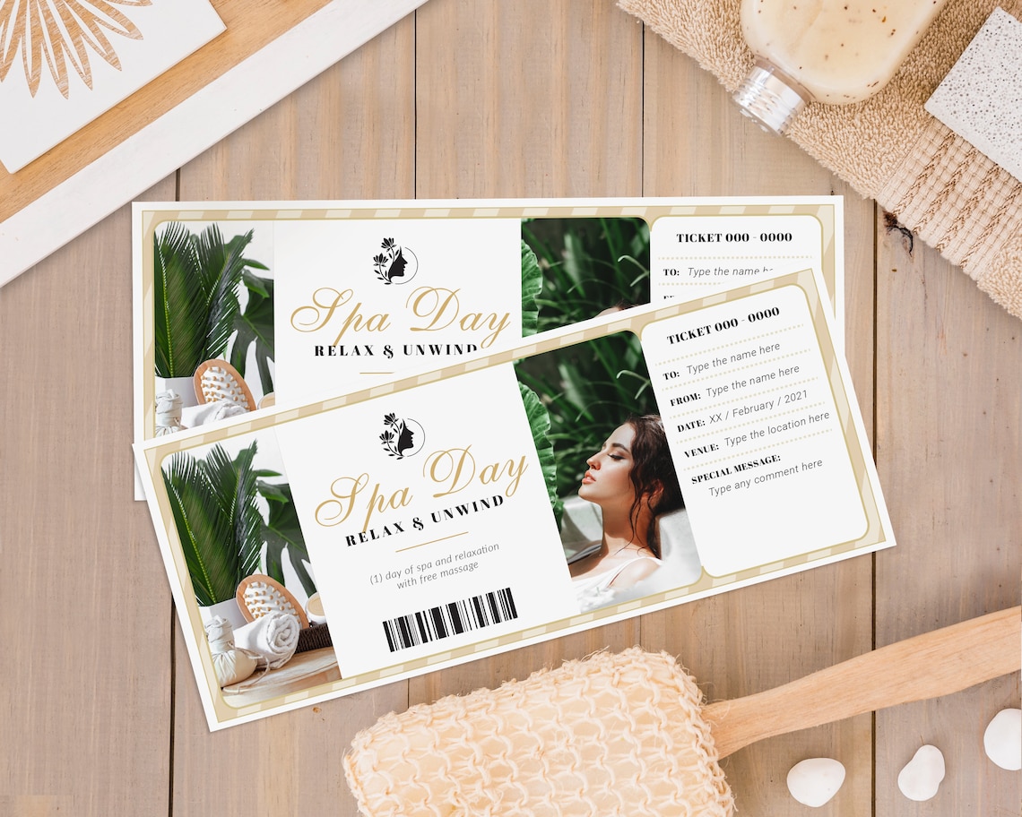 Editable Spa Ticket Template Surprise Spa Gift Modern Etsy