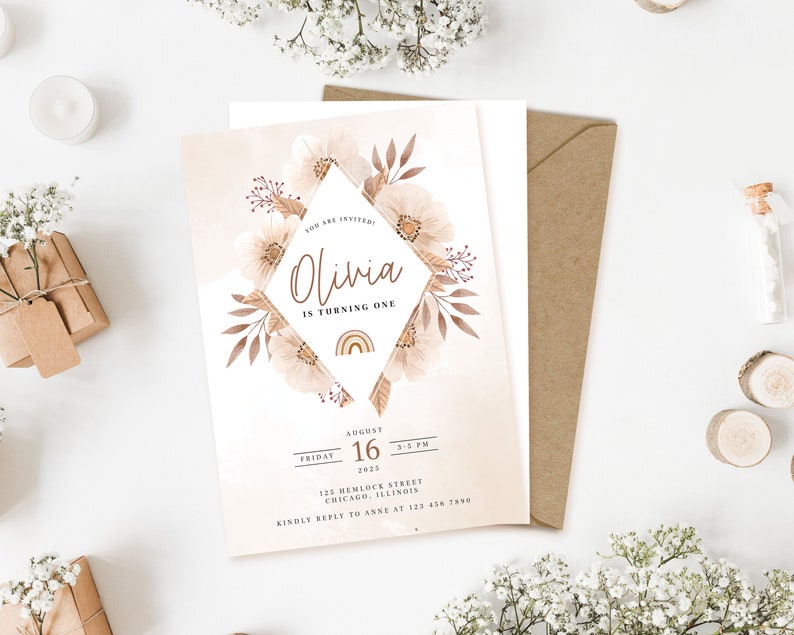 Boho Theme Party Boho Birthday Invite Baby Shower Invite - Etsy