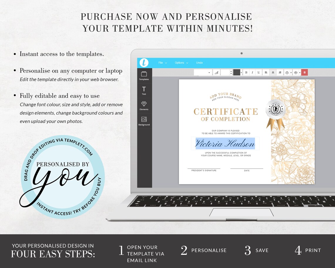 Editable Certificate of Completion Template Training - Etsy