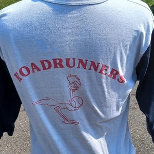 Vintage 80s single stitch baseball t-shirt, small/ medium raglan Road runners, STAINS, macdonald, sportswear USA