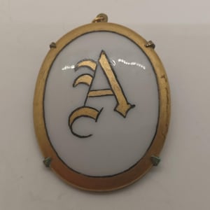 Victorian Porcelain Hand Painted gold Initial “A” Brooch / pendant vintage, antique, scarlet letter, jewelry