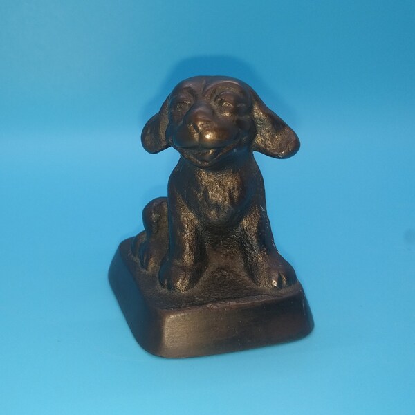 Antique Cast metal, smiling puppy / dog, paper weight, 2.5in, funny, cute, vintage, retro,  bonzo, hubley
