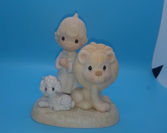 precious moments, 1982, peace on earth, enesco, porcelain, lion, lamb