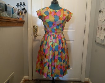 vintage handmade 70s, groovy, jellybean dress, built in slip. hippie, size 4, 6, psychedelic, sally, easter