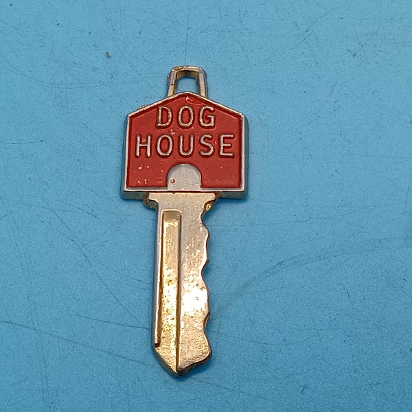 Vintage 50s key to the dog house, novelty key chain fob, red, funny, joke, gag gift