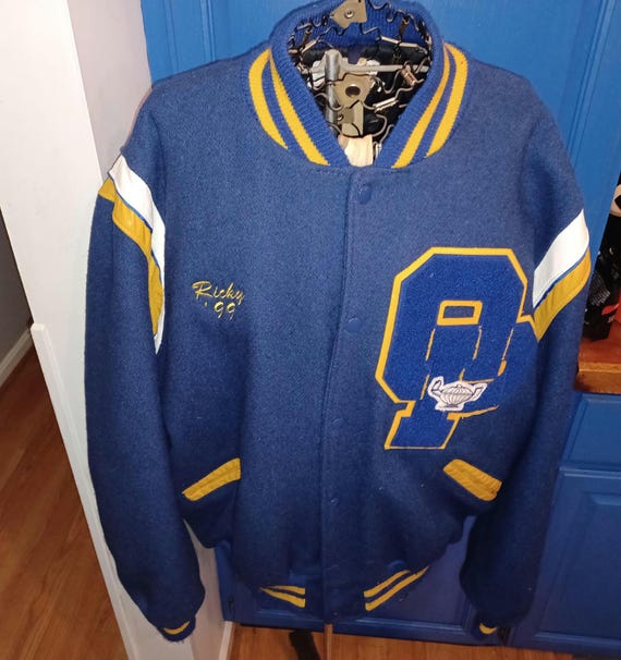 Vintage 90s XL Varsity Jacket, Navy Wool, Osbourn Park, Delong