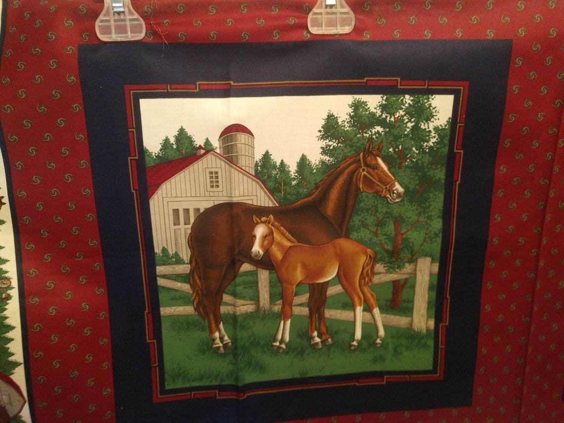Horse barn fabric quilt panel quilting farm Etsy