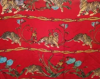 2 yards red tiger, leopard, tropical, belt, fabric, rayon, polyester, bathrobe, nightgown