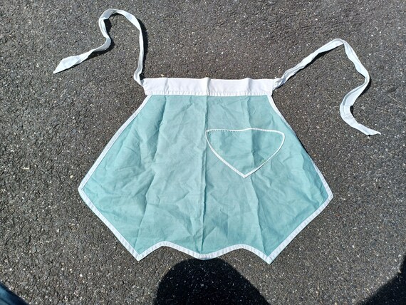 1940s - 1950s atomic half apron, vintage, teal, 40s, 50s, housewife, homemaker, homemade, mcm, mid century, kitchen, grannycore, granny core