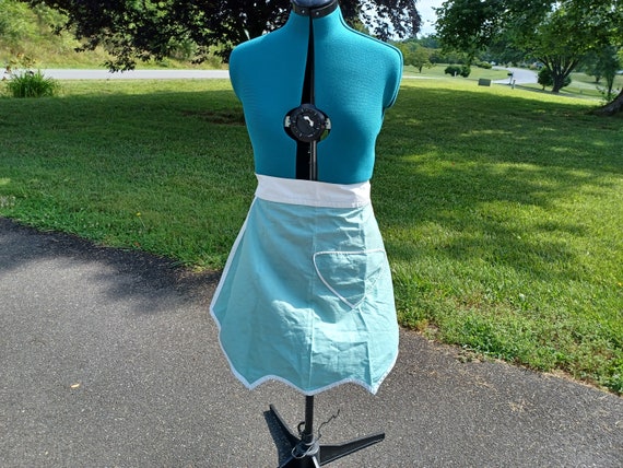 1940s - 1950s atomic half apron, vintage, teal, 40s, 50s, housewife, homemaker, homemade, mcm, mid century, kitchen, grannycore, granny core View 2