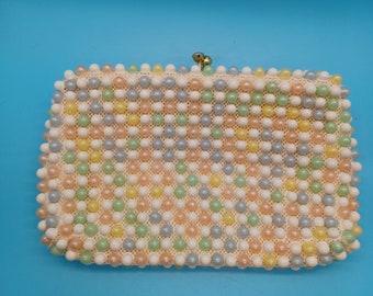 grandee bead purse pastel, 50s, retro, vintage, clutch, clasp