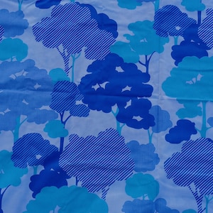 60s/ 70s homemade blue groovy tree duvet cover double full 70x78, vintage, fabric, sewing, sew, bed, bedding, sears roebuck, landscape