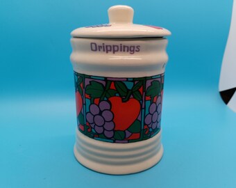 MSR Imports, apple, and grapes drippings jar, vintage, baking, stove, grease, lard, bacon, kitchen, container