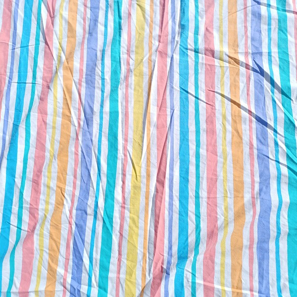 Cannon Fieldcrest, candy striped full flat sheet, rainbow, 70s, retro, vintage. SMALL STAIN, bedding, bed, fabric, fairy kei