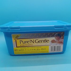 80s / 90s Pure 'N Gentle baby wipes, OPENED DRIED, movie prop, vintage packaging, collector, vintage