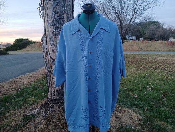 mens rayon polyester dress shirts H&H Mens XL Blue Long Sleeve Button Up Shirt Rayon Polyester Blend Pocket