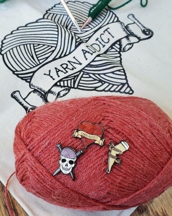Enamel Pin Yarn Ball with Crochet Hooks