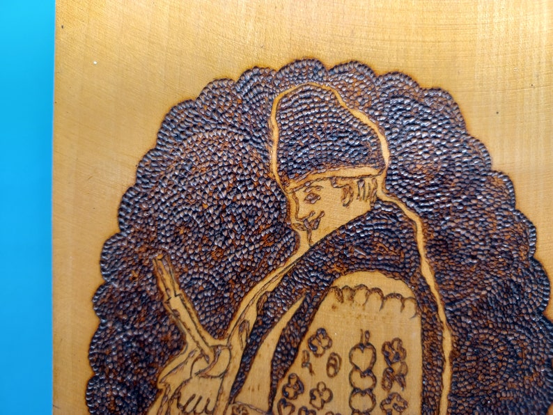 Pyrographics Figure Vintage Pyrography, Russian? Wall Hanging, Plaque, Retro, Art Man in ...