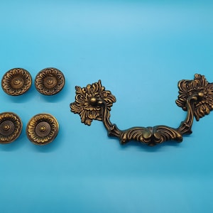 Vintage decretive brass drop bail drawer pulls, nob, knob, handle furniture, reclaimed