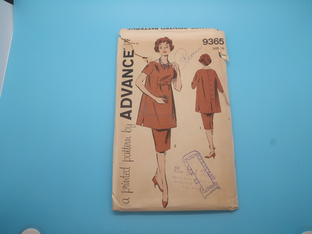 Advance Sewing Pattern 9365, Maternity Tunic and Skirt, Size 10, 50s