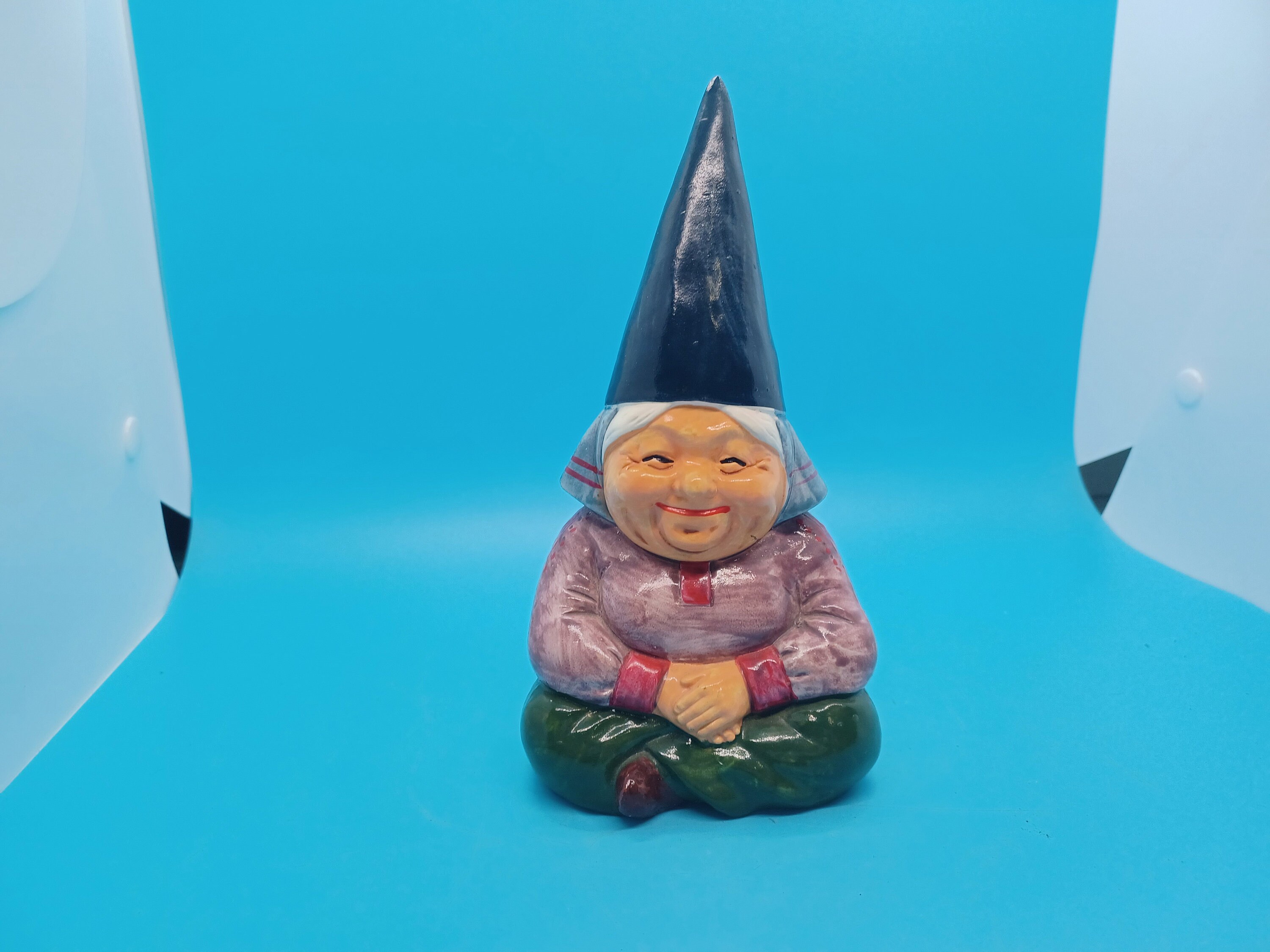 Vtg GNOME Coin BANK Elf TROLL Money BAG Japan CHALKWARE Red