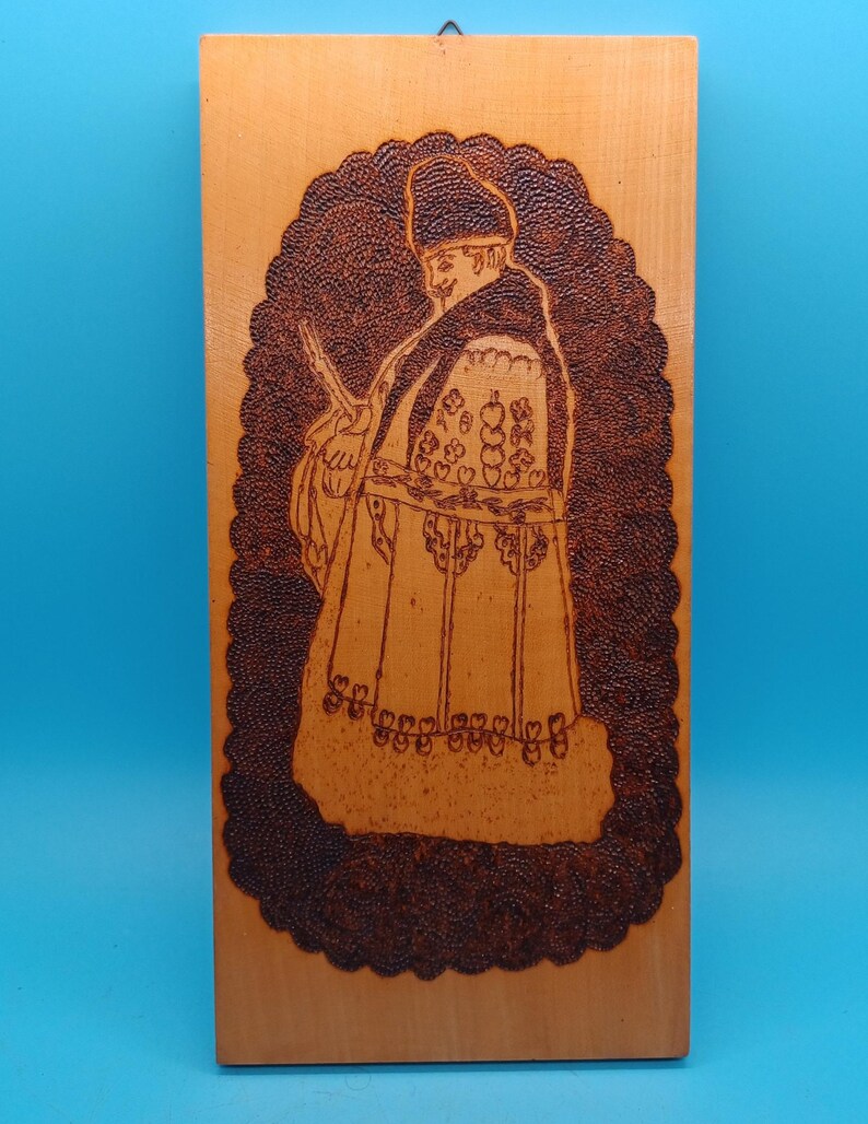Pyrographics Figure Vintage Pyrography, Russian? Wall Hanging, Plaque, Retro, Art Man in ...