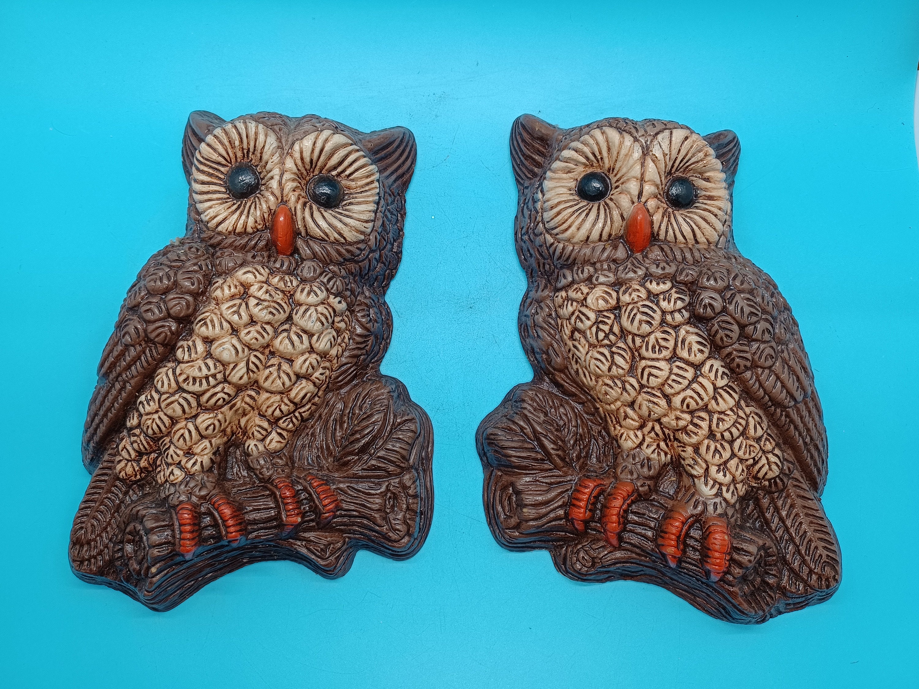 1970s Foam Wall Hanging Owls, Art, Decor, Vintage, Retro, 70s