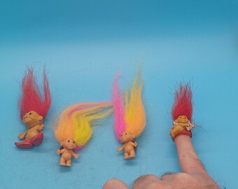 ONE vintage troll jewelry, cupid ring, christmas pin, rainbow hair, pin back, retro, 90s, russ