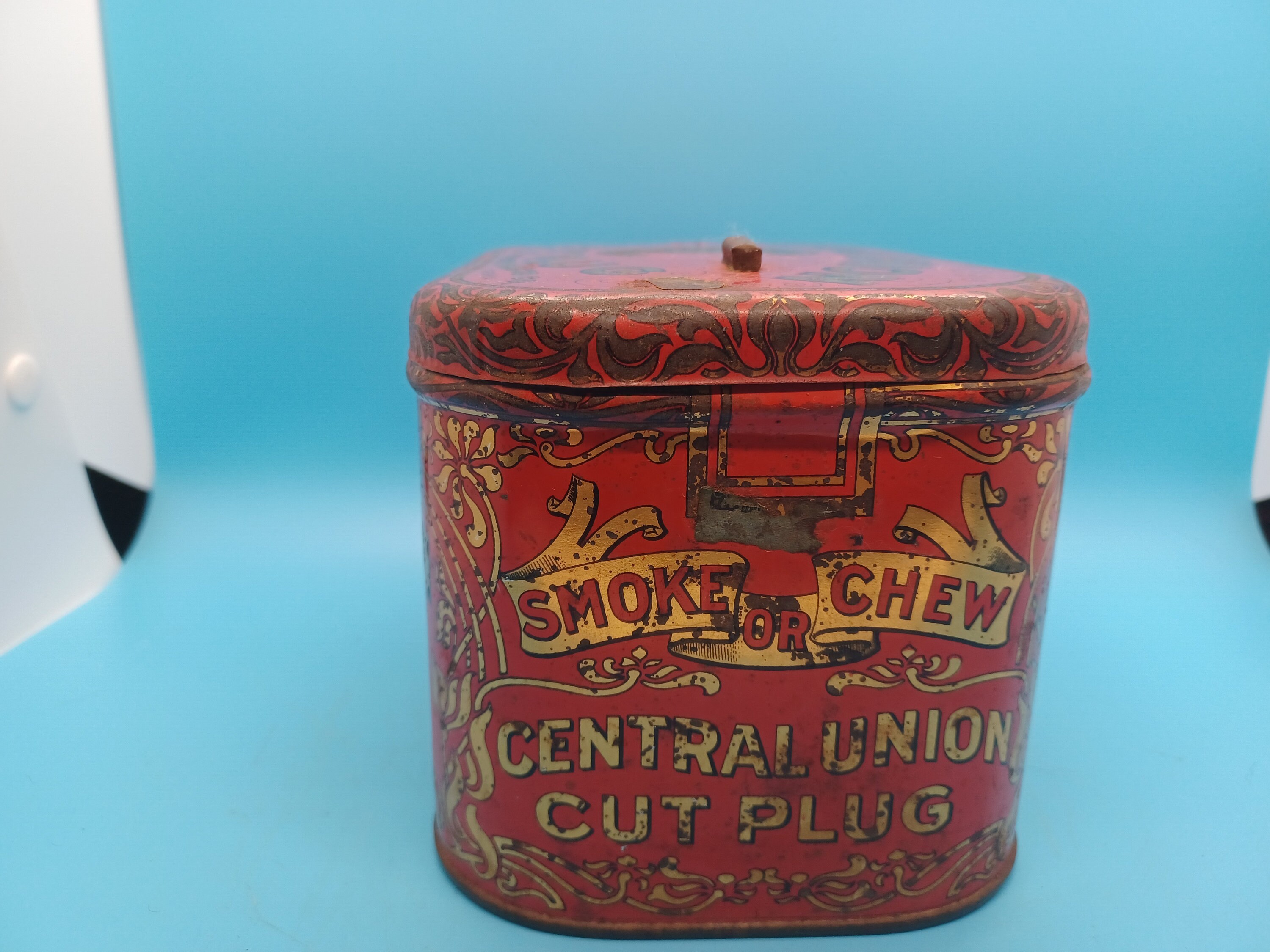 Central Union Tobacco Luchbox Style Tin NO HANDLE, 1900s, Antique