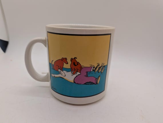 Vintage Far Side Comic, Belly Rubs, Dog , Coffee Mug, 1982, 80s