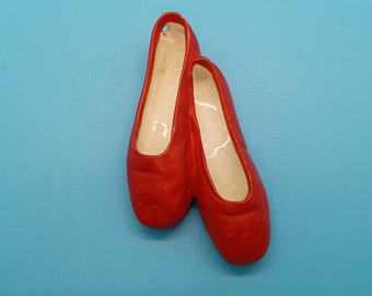 MCM red ceramic ballet shoes wall hanging, WH, 364 crazing, retro, mid century