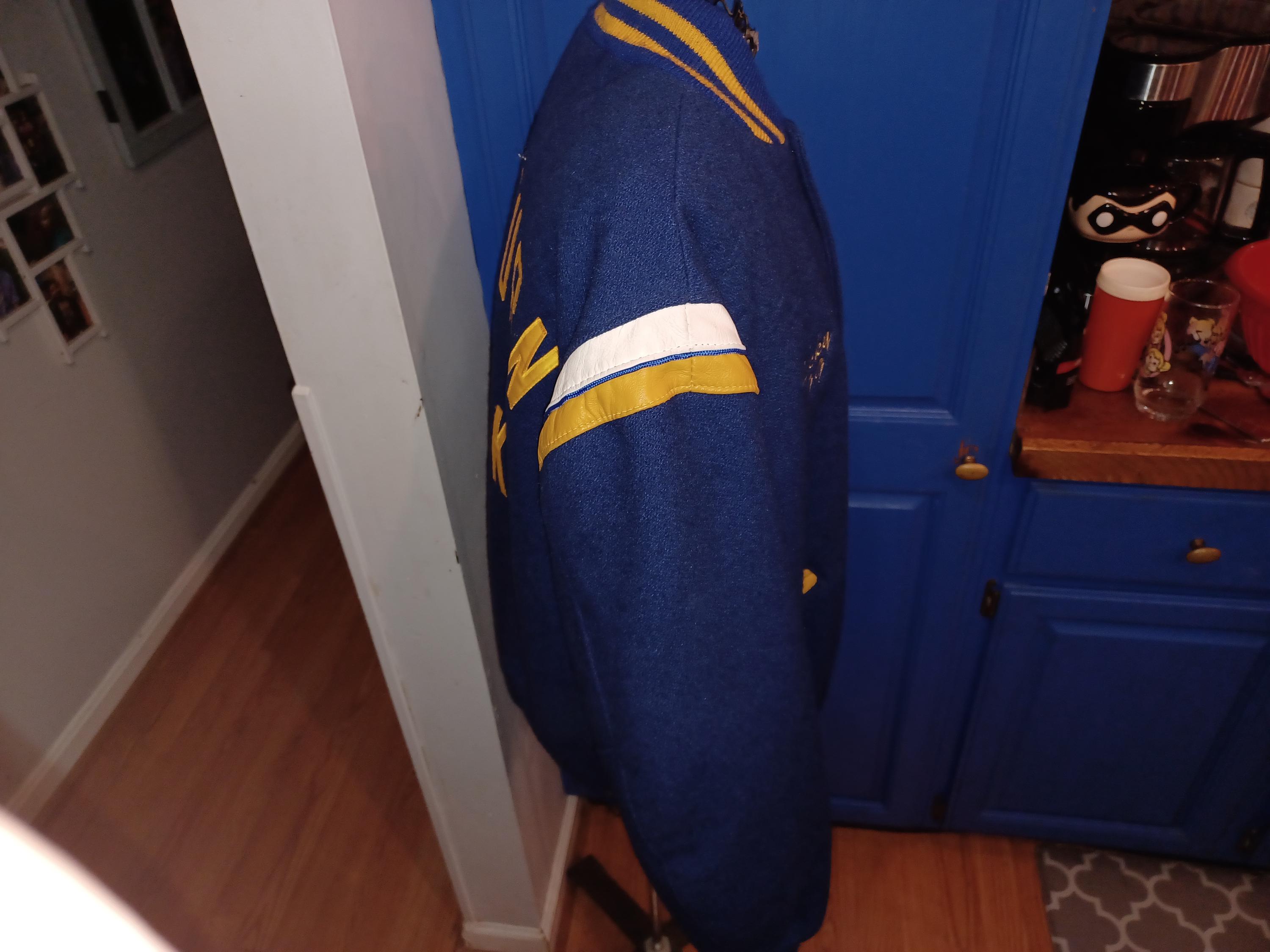 Vintage 90s XL Varsity Jacket, Navy Wool, Osbourn Park, Delong