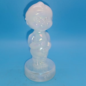 opalescent Vogelsong Summit Glass, KNV, pressed glass cupid Kewpie, love, valentines, figure, statue, paperweight