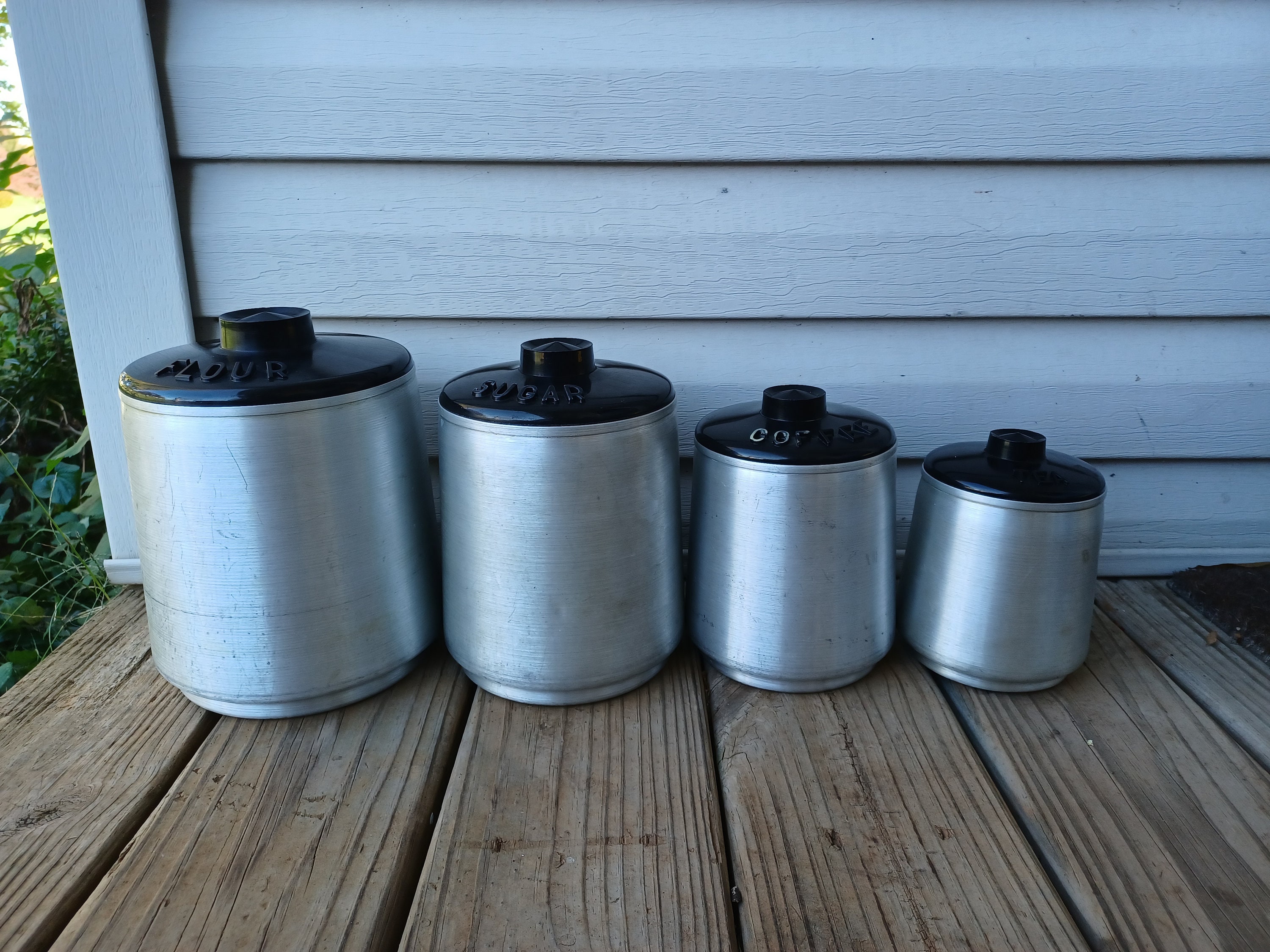Coffee, Tea, Set of Canisters, Metal, Chrome Kromex, Vintage