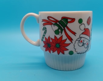 vintage stacking christmas cup / mug, santa, angel, candle, 70s, 80s, retro, coffee, tea