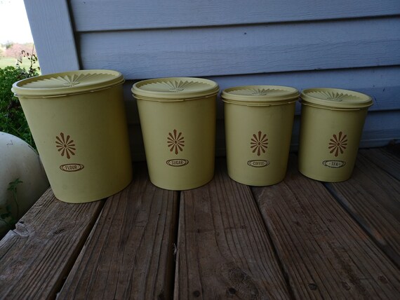 Harvest Yellow Nesting Tupperware Canister Set, With Stickers, 805, 807,  809, 811, SOME STAINING, Kitchen, Storage 