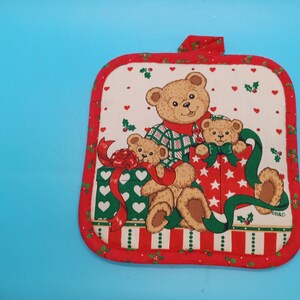 vintage B&D christmas teddy bear hot pad / pot holder, 80s, 90s, retro,