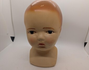 vintage ceramic / plaster store display child / toddler head, bust mannequin / doll head. hefty, oddity, curiosity