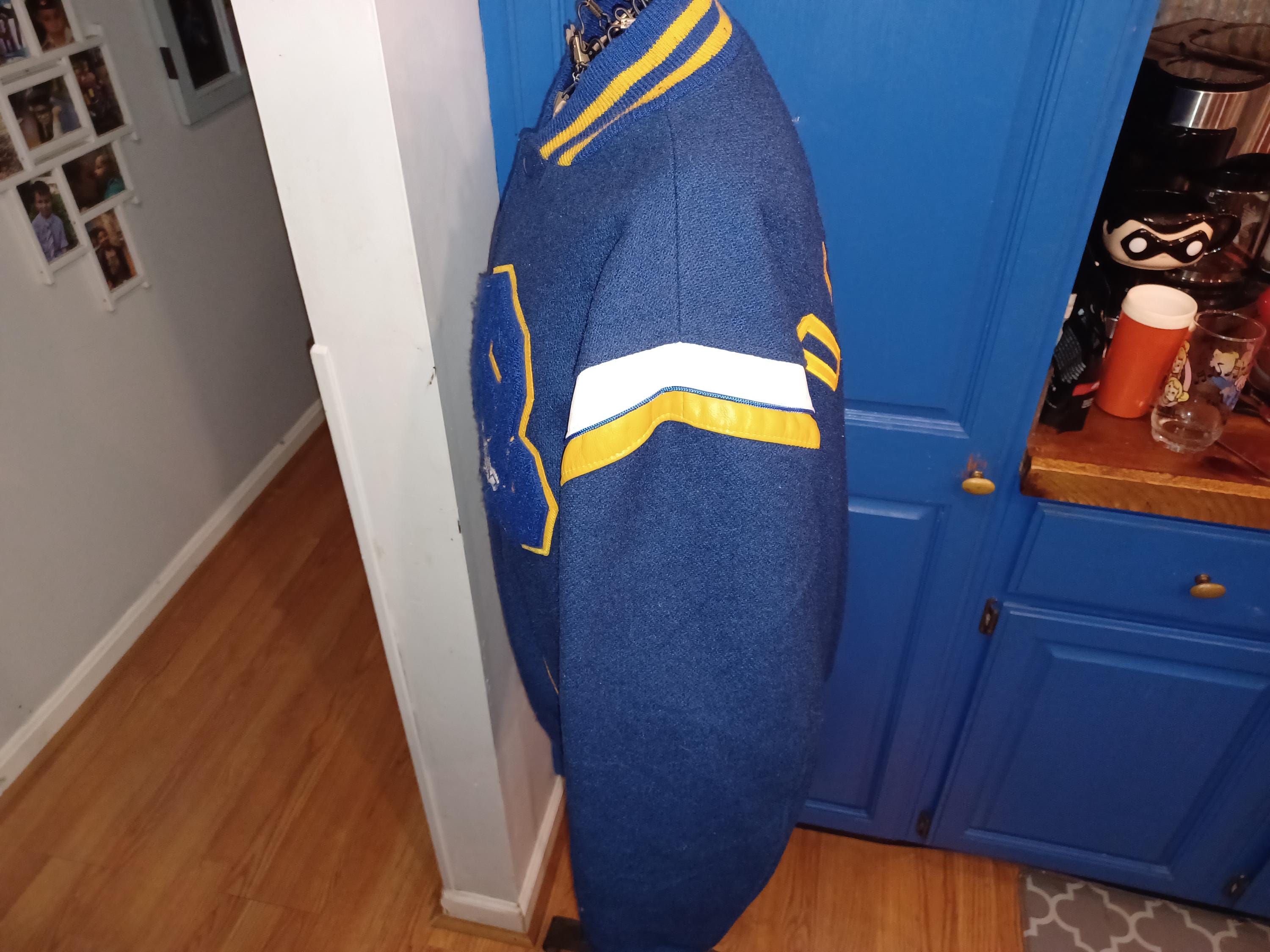 Vintage 90s XL Varsity Jacket, Navy Wool, Osbourn Park, Delong